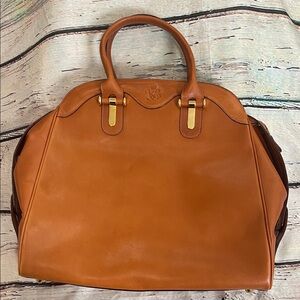 Elegant Vintage Venice Simplon Orient ExpressTan Leather Handbag Made in Italy